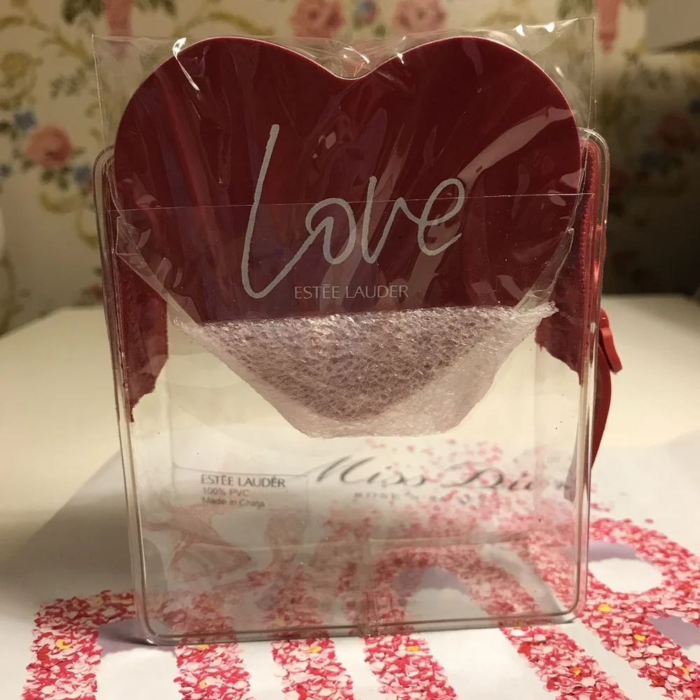 Estee Lauder Transparent Lipstick Bag with Love Shape Mirror, New & Authentic